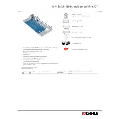 Taglierina a rullo Dahle Hobby pressino automatico max 8 fogli - luce 320-0,8 mm blu - R900507